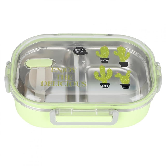 Contenedor de comida portátil Bento Box de acero inoxidable 304 de 650 ml, a prueba de fugas, para estudiantes y niños, color verde
