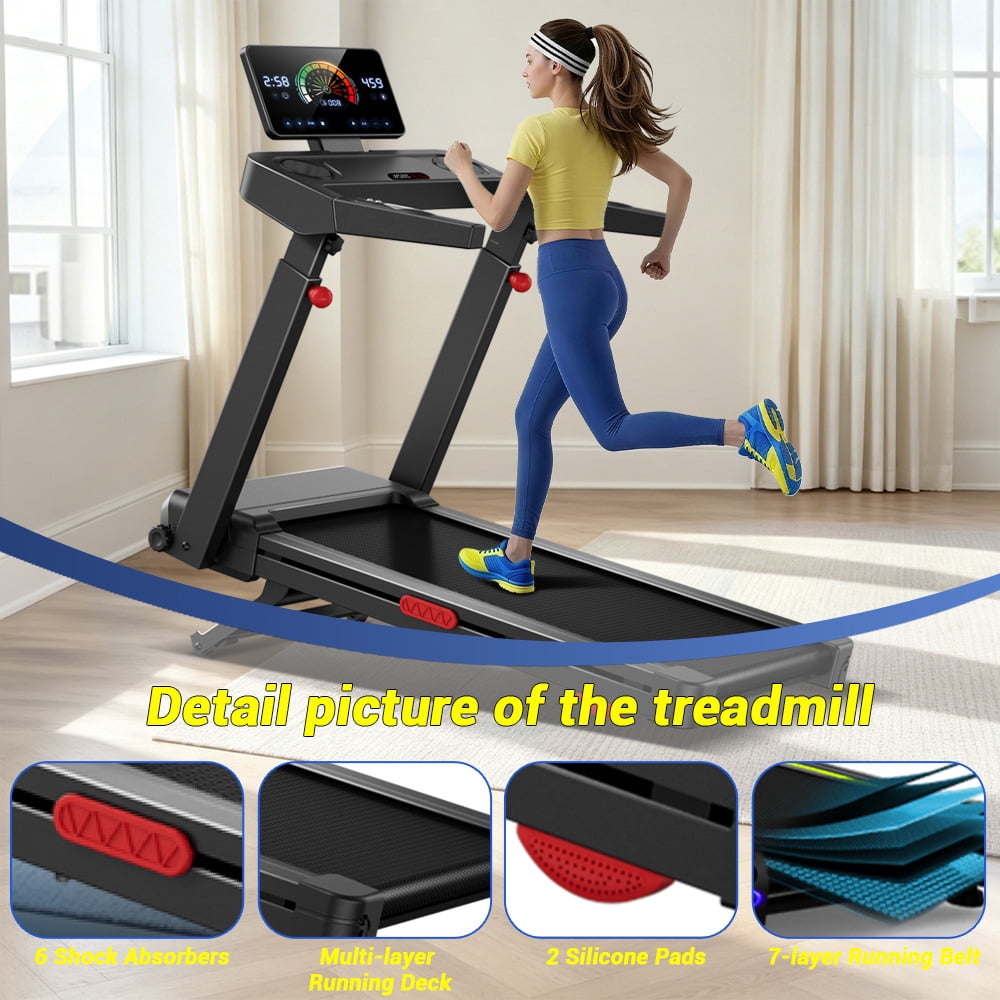 CURSOR FITNESS 17% Treadmill Auto Incline, Foldable Home Treadmill with 3-Level Adjustable Console and Quiet 3.5 HP Motor, Max 390lbs