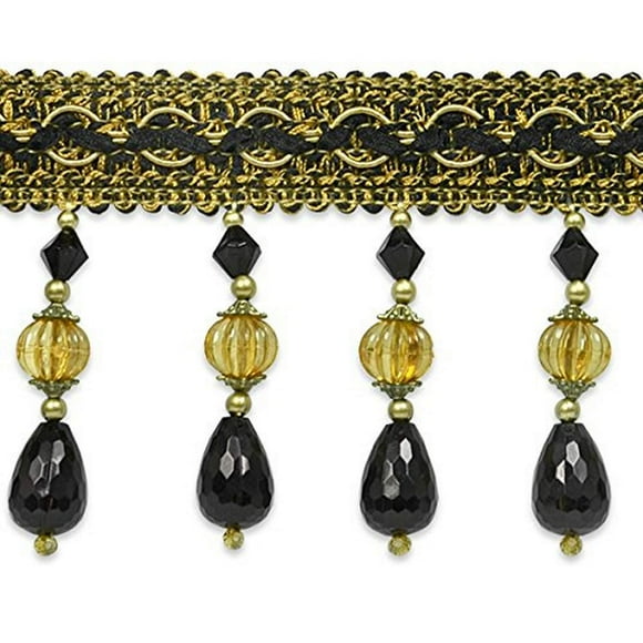 Expo International Maria Melon Bead Fringe Trim Embellishment, 20-Yard, Black