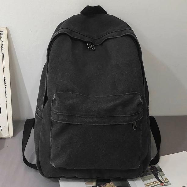 Mochila de lona para campus para adolescentes, bolsillo antirrobo con cremallera (negro)