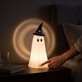 thumbnail image 2 of Vintage Halloween Ghost Decoration, Blow Mold Ghost With Witch Hat LED Light, 12 Inch Lighted Halloween Tabletop Decor, Retro Spooky Ghost Lamp for Mantel Window Entryway Fall Home Decor, 2 of 5