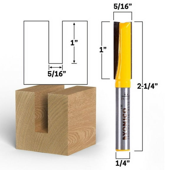 5/16" Diameter X 1" Height Straight Router Bit - 1/4" Shank - Yonico 14023q