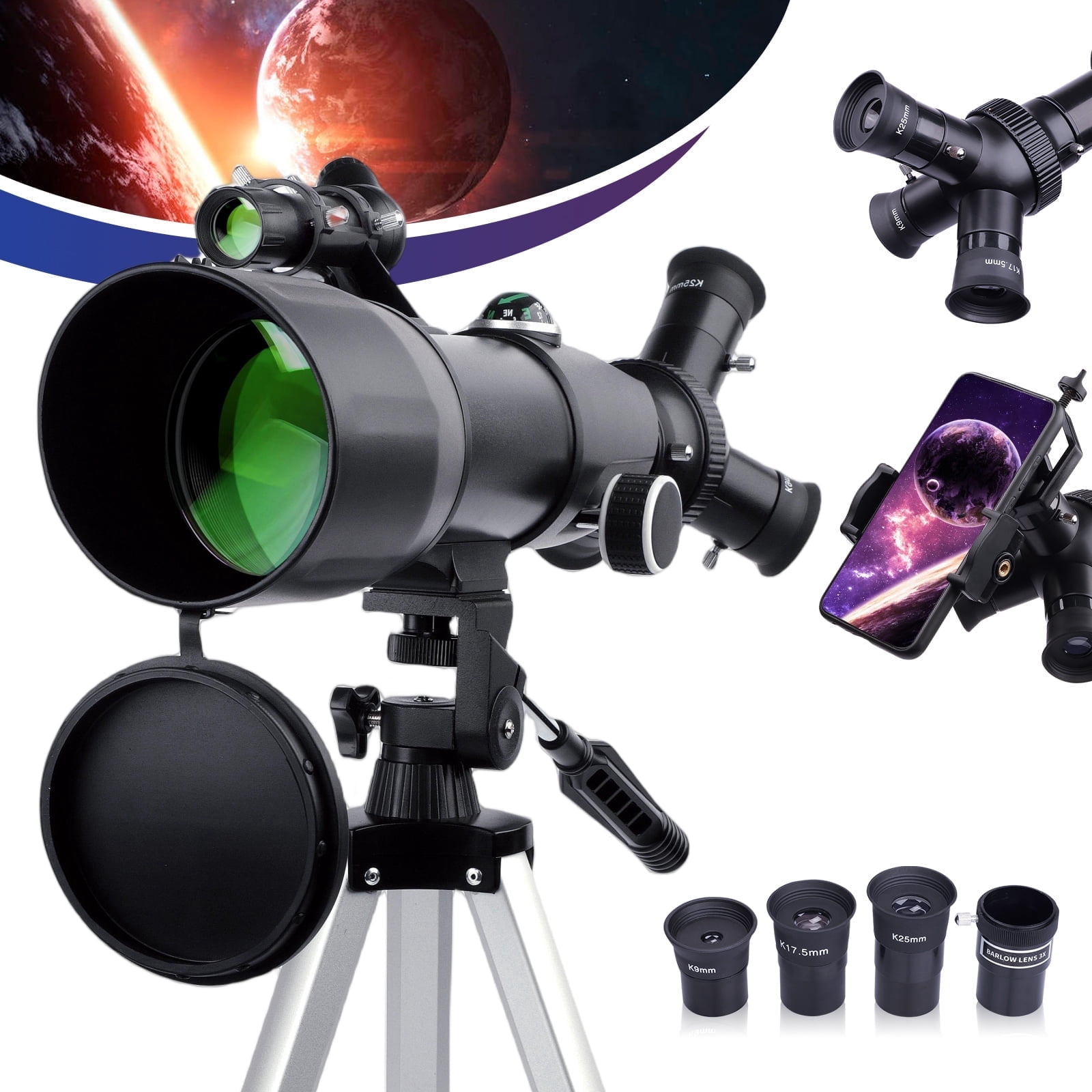 Telescopes for Astronomy Adults, LAKWAR 70mm Aperture High Powered Refracting Telescope Beginners, Portable Telescope with 49in Tripod for Planets and Stars