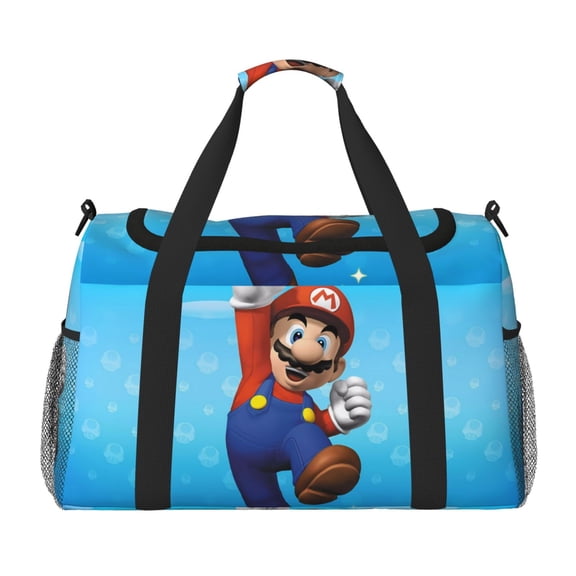 Saiise Mario Print Travel Duffel Bag,Weekender Bags for Women Men with Shoe Compartment,Carry on Overnight Bag with Toiletry Bag