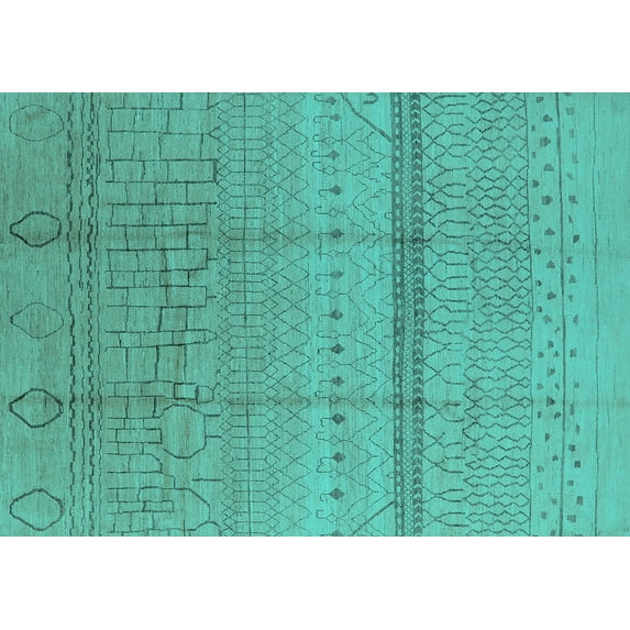 Ahgly Company Indoor Rectangle Oriental Turquoise Blue Industrial Area Rugs, 7' x 10'