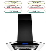 Island Mount Range Hood 36 inch Kitchen 3-Speed Extractor Fan Mesh Filter Tempered Glass