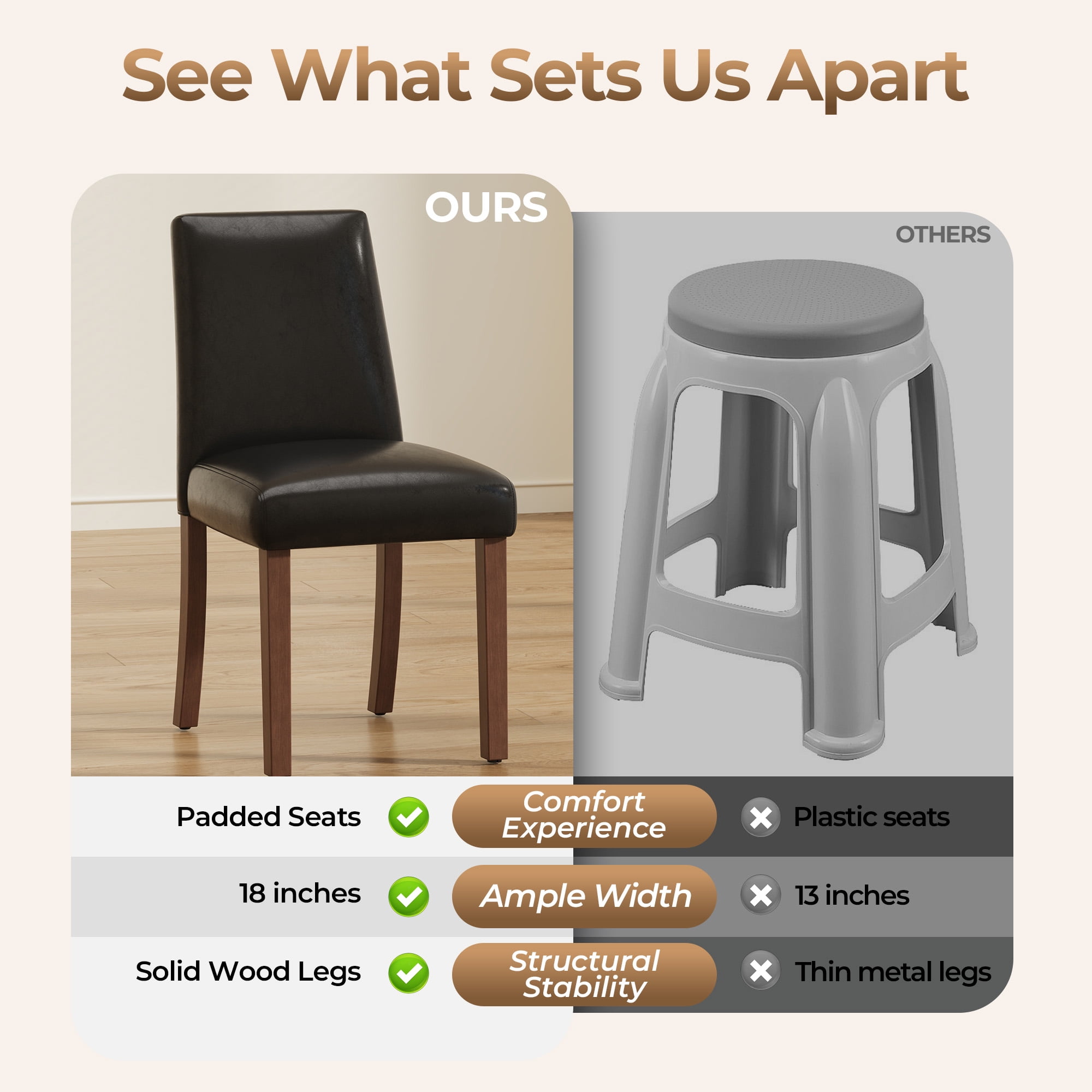 EOP Upholstered Dining Chairs Set of 4, Faux Leather Dining Side Chairs, Farmhouse Dining Room Chairs, Stylish Kitchen Chairs with Solid Wood Legs and Padded Seat, Black