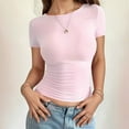 thumbnail image 2 of Women's Basic T Shirts Summer Short Sleeve Crew Neck Cropped Tops Trendy Casual Slim Fitted Y2K Workout Outfit Clothes, 2 of 5
