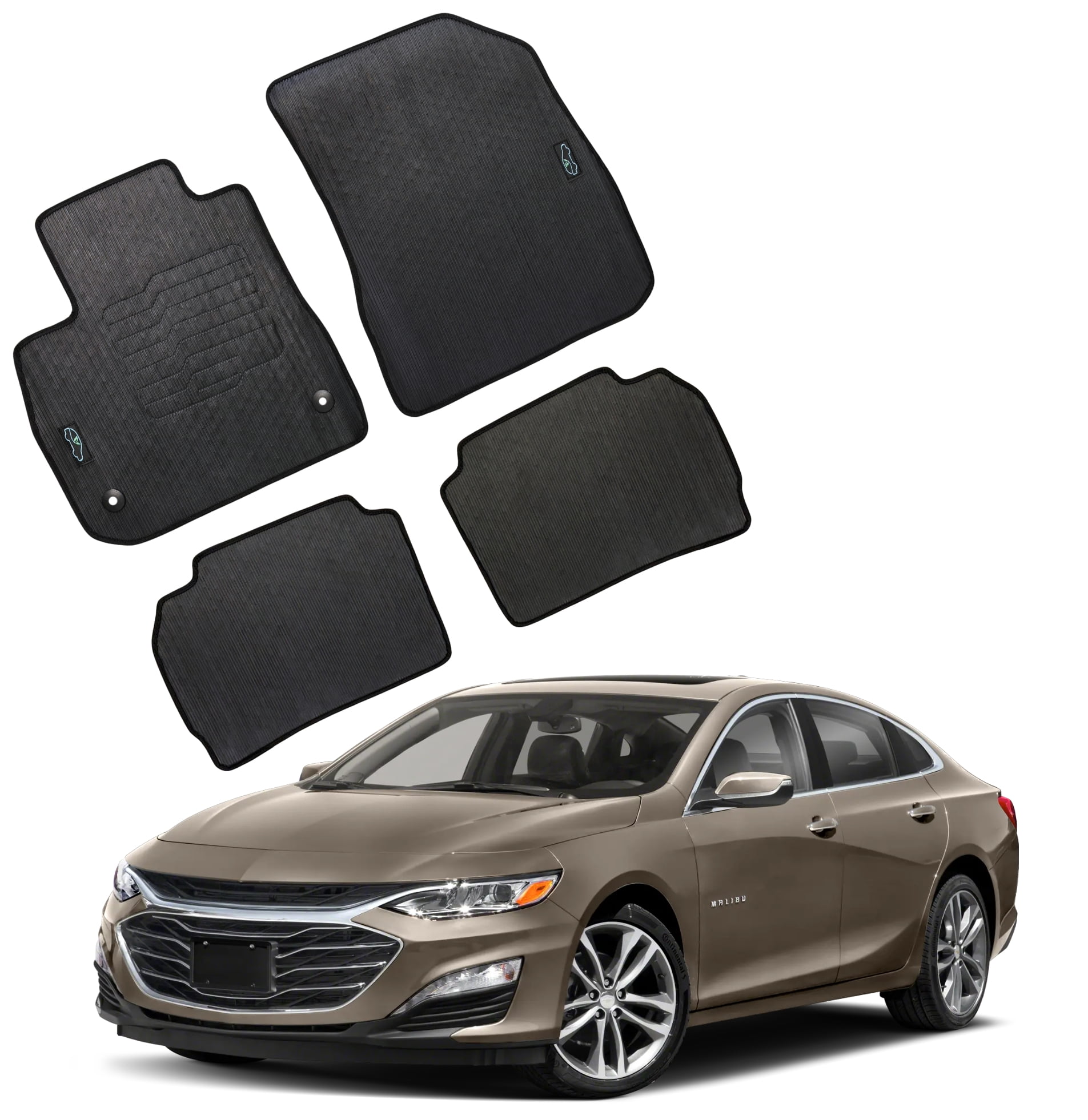 ecoMats All Weather Floor Mats Fit for 2016 to 2025 Chevrolet Malibu, Front and Rear Set