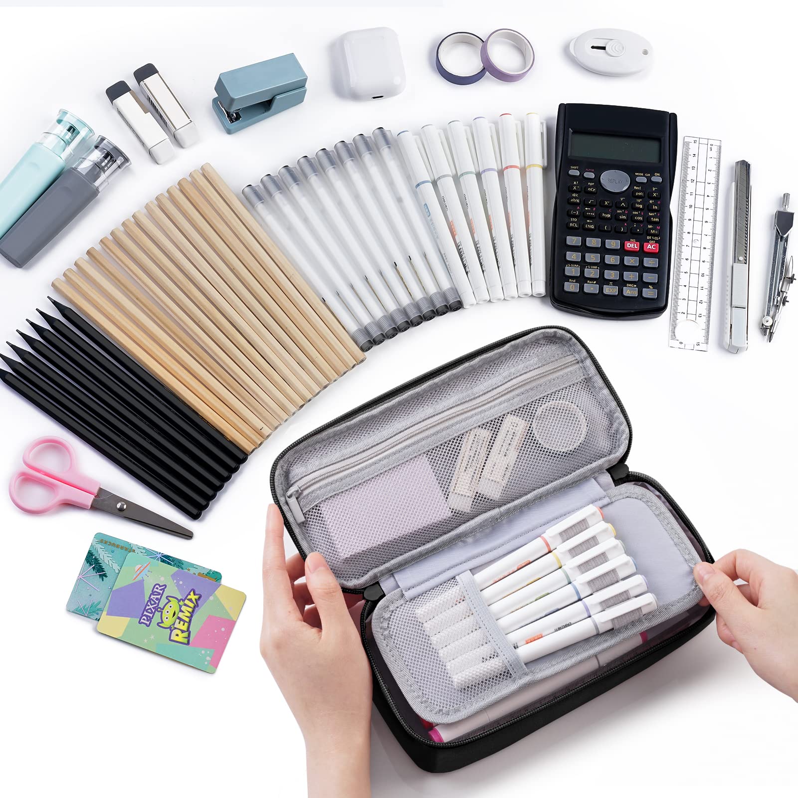 WEMATE Large Capacity Canvas Pencil Case, Black photo 6