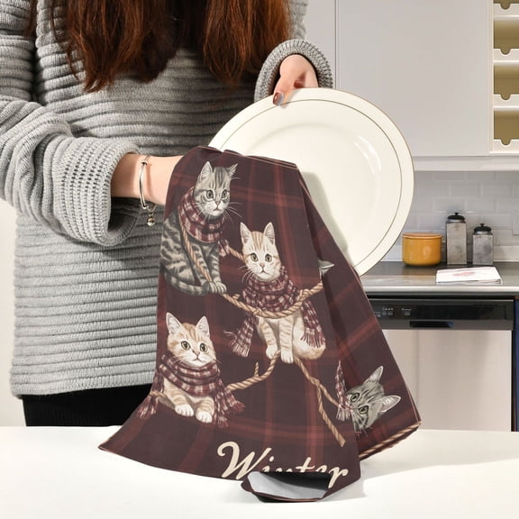 BZSMCE Kitchen Towels Creative Cats Wearing Scarves Pattern Durable Kitchen Towel