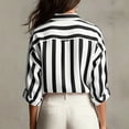 thumbnail image 4 of Rexolia Women's Striped Button Down Shirt Regular Fit Long Sleeve Business Casual Black L, 4 of 6