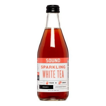 SOUND Organic Sparkling Ready to Drink White Tea, Peach & Ginger, 12 Fl Oz (Case of 12)