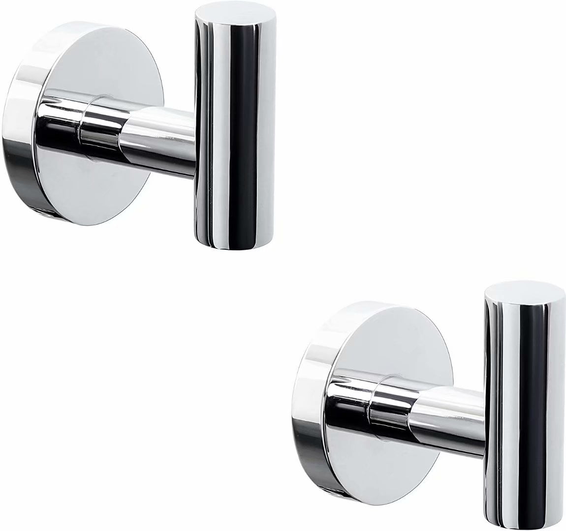 Robe Towel Hook Coat Hook Polished Chrome Bathroom Cabinet Closet Sponges Hook SUS 304 Stainless Steel Wall Hook for Bath Kitchen Bedroom Garage Heavy Duty Wall Mounted 2 Pack (Silver)