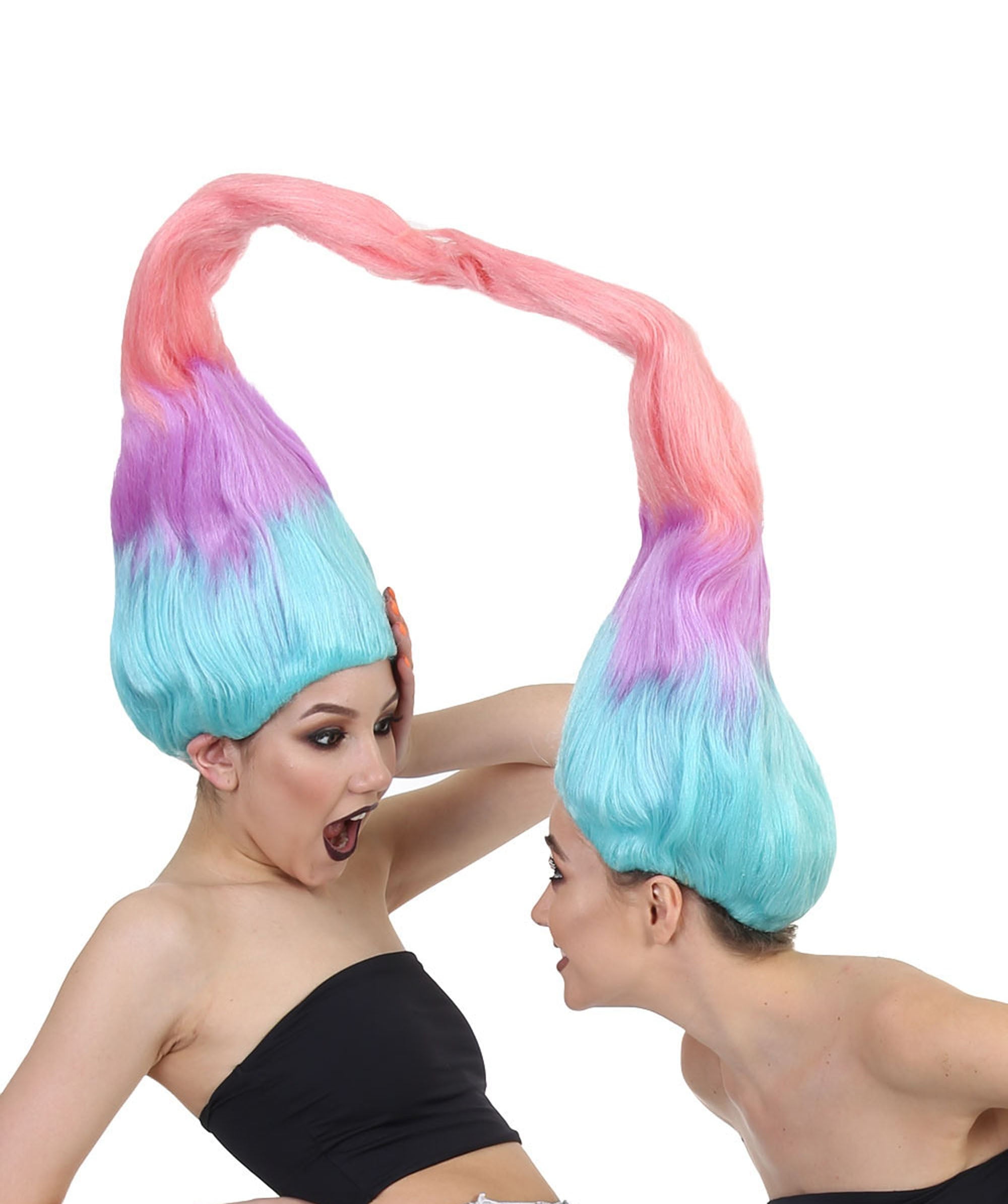 Women's Multicolor Twin Troll Wig for Adult, 60s Retro Rainbow Style Halloween Cosplay Costume