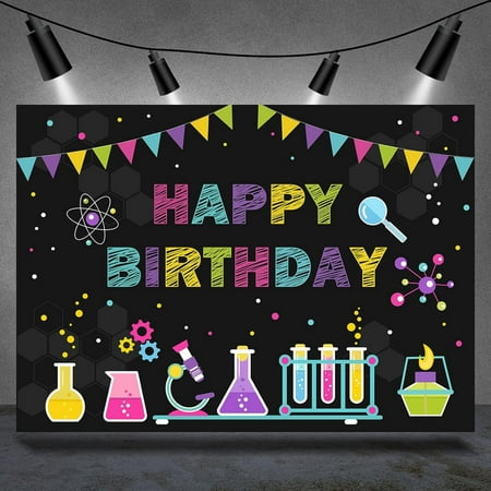 Image of Chemical Science Birthday Theme Backdrop Children Mad Science Fun Scientist Happy Birthday Photography Background Boys Girls Physical Chemical Experiments Party Banner Decorations 7x5ft
