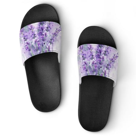 

GZHJMY Stylish Slides for Women Men Lavender Bouquet Watercolor Soft Flexible Slip-on Sandals Slippers