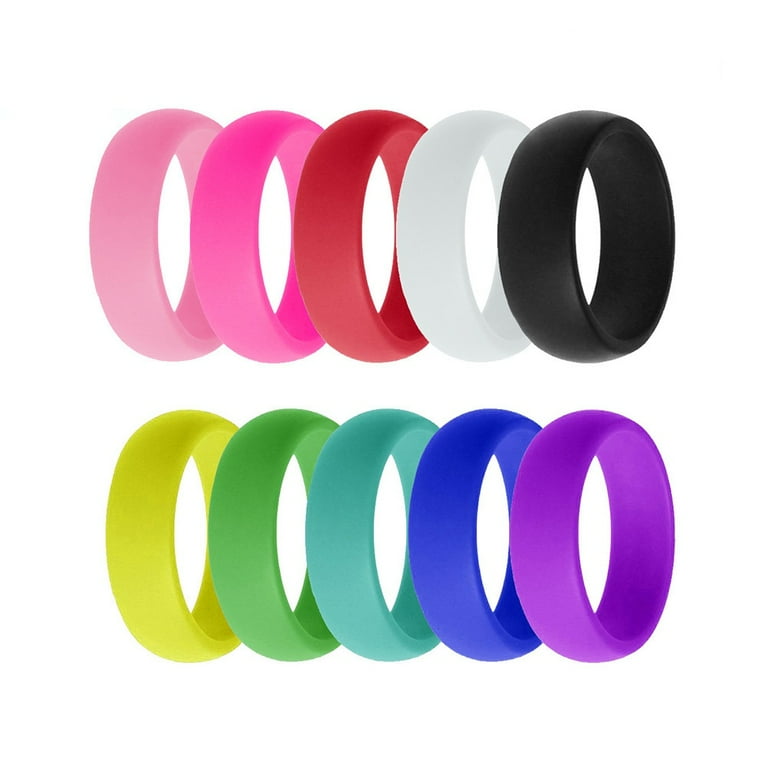 10pcs 8mm Silicone Rings Rainbow and Candy Color Lovers Wedding Ring 10 Mixed Colors for Women Men 7 Number