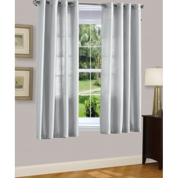 1 PANEL MIRA  SOLID SILVER GRAY  SEMI SHEER WINDOW FAUX SILK ANTIQUE BRONZE GROMMETS CURTAIN DRAPES 55 WIDE X 63" LENGTH