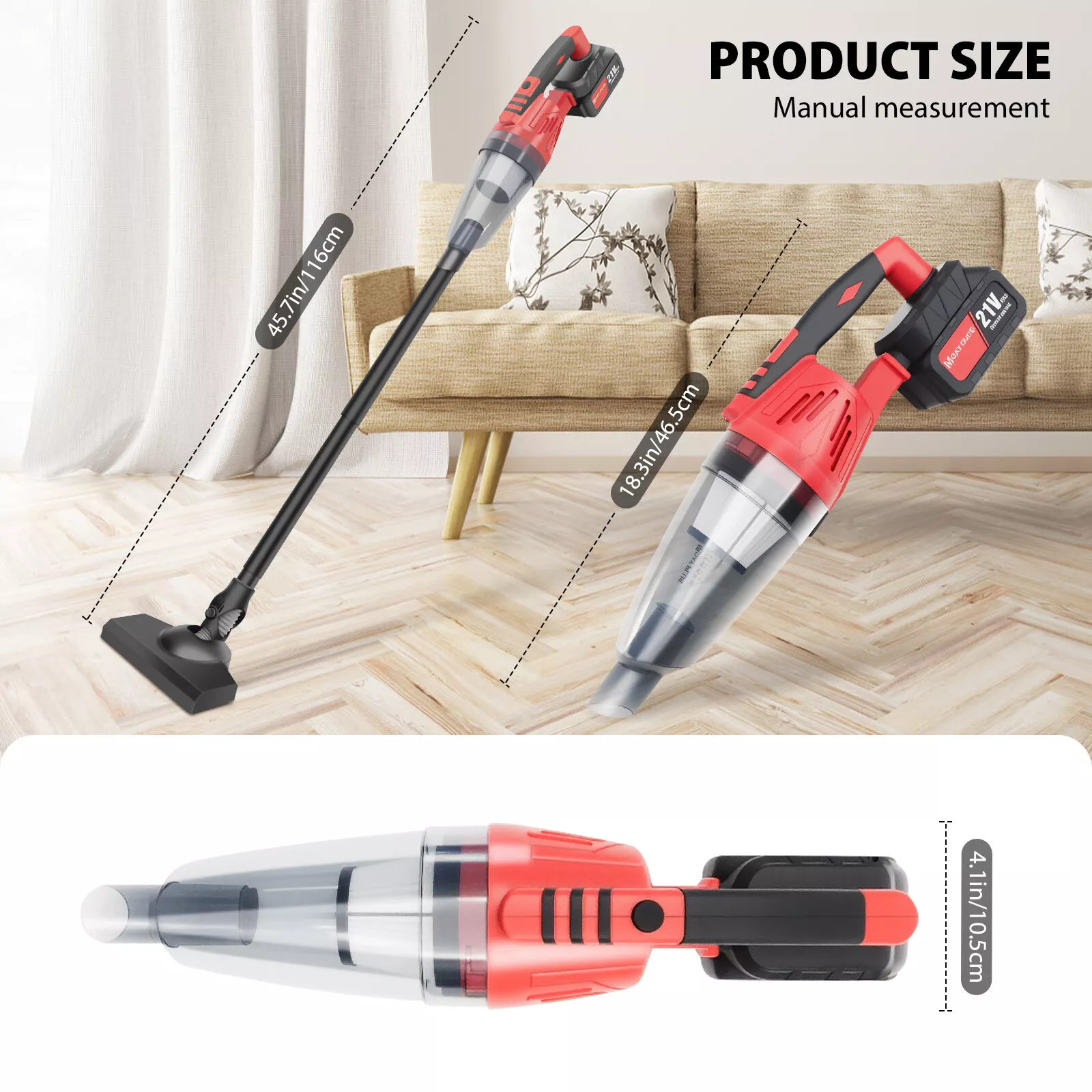 3 in 1 Cordless Vacuum Cleaner Rechargeable Lightweight Stick Vacuum Cleaner LED