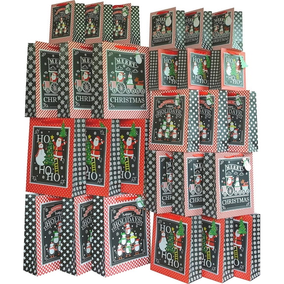Christmas Gift Bags with Holiday Prints - Large Scale Holiday Design Packages - Easy Gift Storing & Wrapping for Christmas - Pack of 27