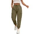 thumbnail image 3 of HKYNLAG Womens Cargo Pants Casual Lightweight Hiking Pants Drawstring Elastic Waist Joggers with Pockets Army Green L, 3 of 8