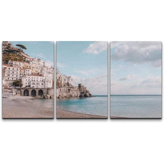 PixonSign Canvas Print Wall Art Set Coastal Beach Shore City Seascape Urban Architecture Photography Realism Scenic Landscape Decorative Colorful Multicolor for Bedroom - 24"x36"x3