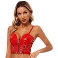 thumbnail image 4 of Top corto de charol brillante para mujer, escote en V profundo, cremallera frontal, sin espalda, chaleco tipo camisola sexy, disfraz para fiesta rave en discoteca, 4 of 5