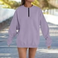 thumbnail image 2 of Oversized Sweatshirt Pullover for Women Trendy Crewneck Casual Baggy Sweater with Poket Long Sleeve Tops Solid Color (L, Purple|1/4 Zip), 2 of 4