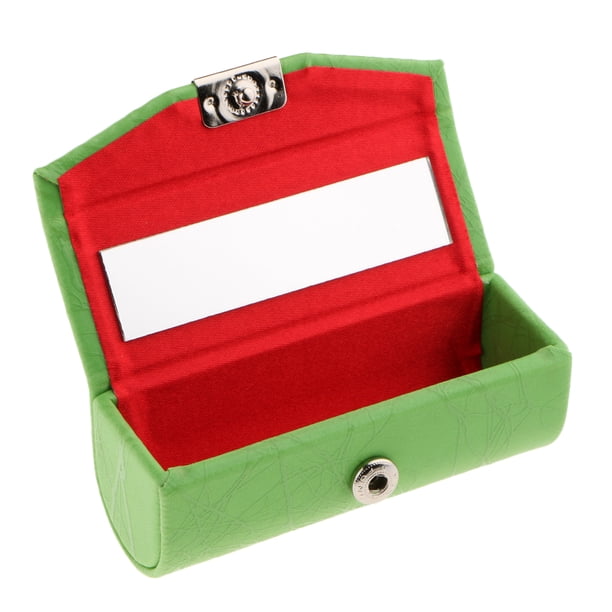 Estuche de lápiz de cuero suave con espejo, piedra agrietada china Verde Zulema estuche de lápiz labial