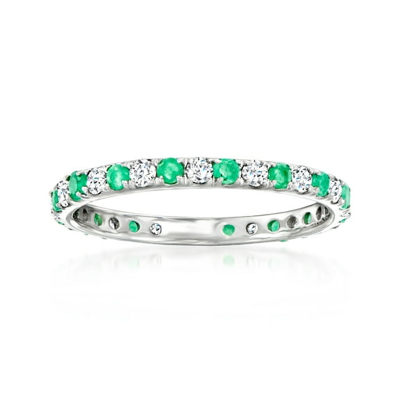 Ross-Simons 0.40 ct. t.w. Emerald and .50 ct. t.w. Diamond Eternity Band in 14kt White Gold, Women's, Adult