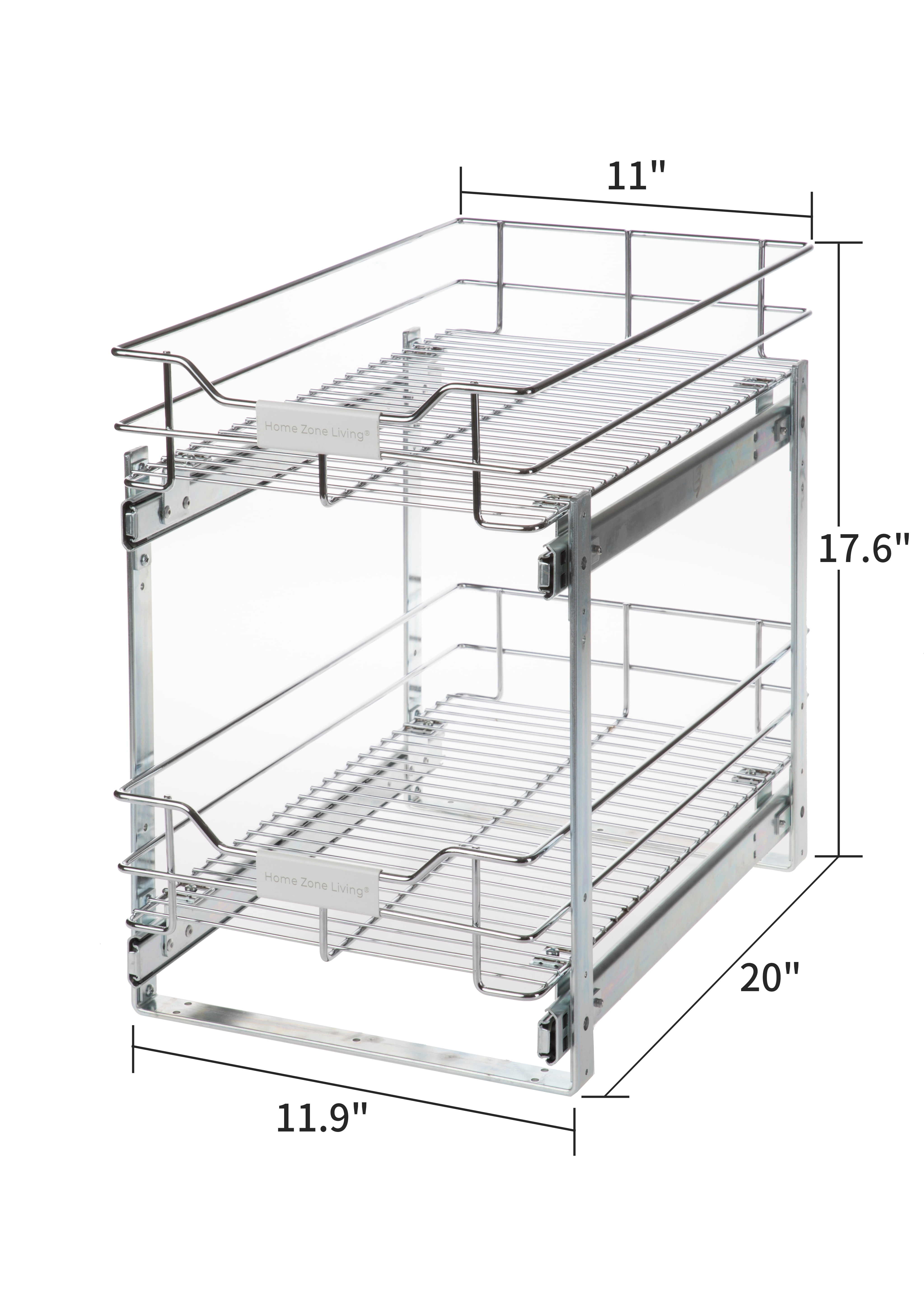Home Zone Living Pull Out Drawer Cabinet Organizer - 2-Tier Slide Out Shelves for Optimal Kitchen Storage, 7A W x 20A D