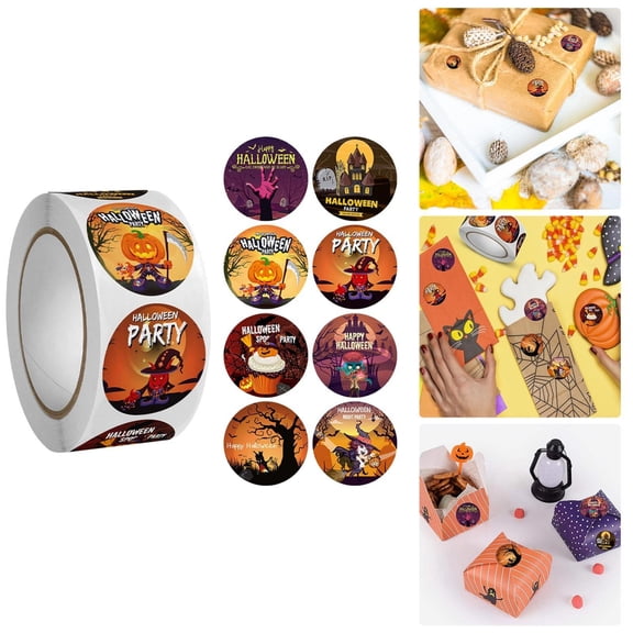 CoreLiving 500 PCS Halloween Decorative Stickers Roll, Spooky Seasonal Adhesive Decals for Home Decor, Party Favors, DIY Crafts & Festive Atmosphere