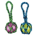 thumbnail image 1 of MPP Dog Toy Paracord Rope Tug & Ball Tough Squeaky Fetch Chew Pick Blue or Green 11" (Both Colors), 1 of 1