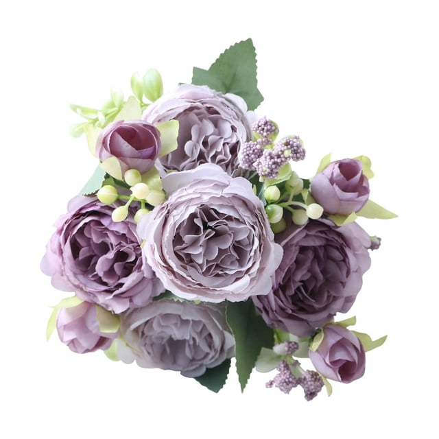 Peones Flores Artificiales, Seda Artificial Falsa Pión Ramo de Boda, 32cm 5 Cabezas 6cm Novia San Valentín Decoración, Pión Flores Artificiales
