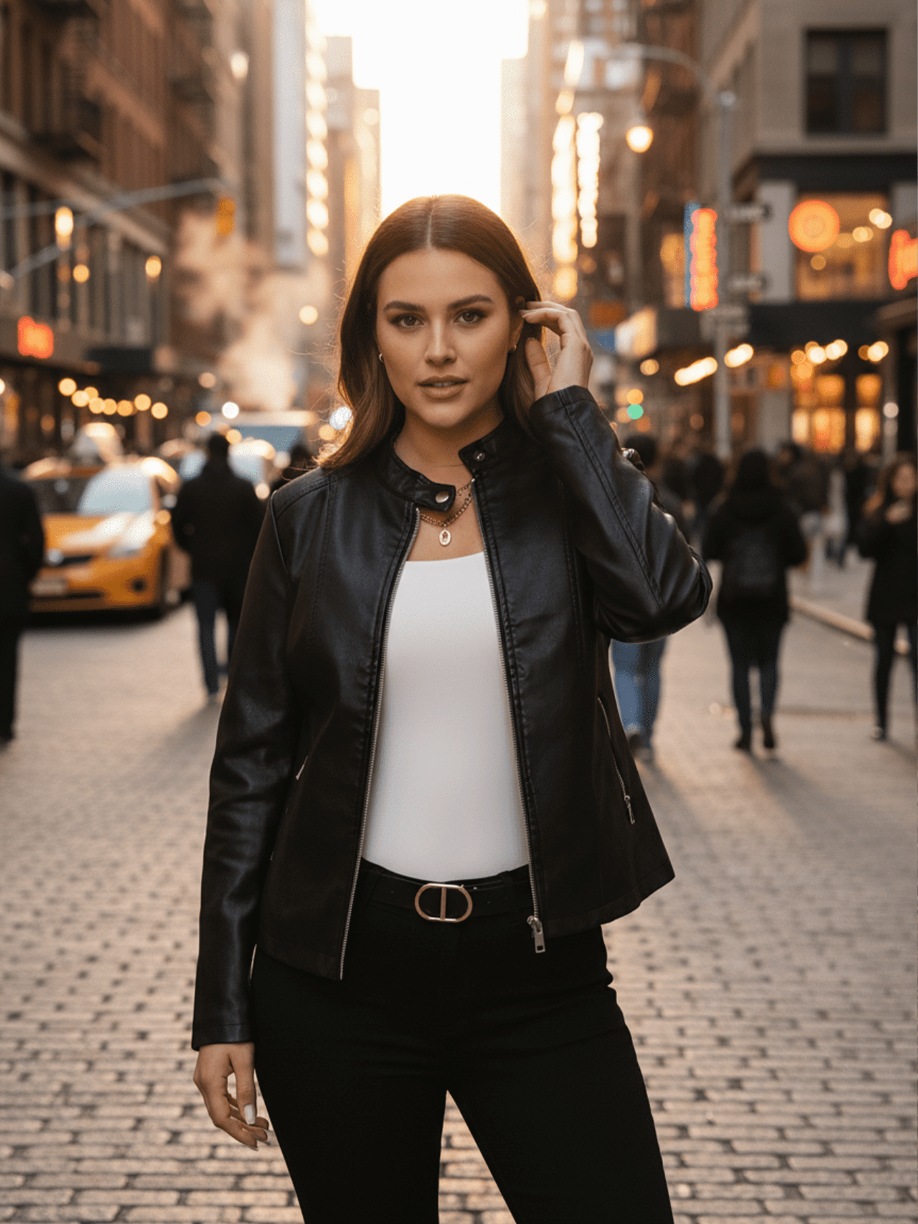 Women's Faux Leather Jacket, Stand Collar Moto Biker PU Coat for Women, Slim Fit Zippered Outwear for Casual Fall Winter Fashion