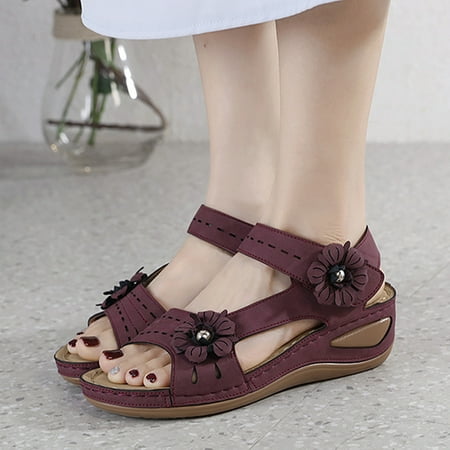 

PEASKJP Women Slide Sandals Women Summer New Pattern Causal Roud Toe Non-Slip Wedges Sandals Shoes Dress Beach Shoes Purple 6.5