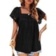 thumbnail image 2 of Blusa de manga corta con costuras de encaje Camiseta informal holgada de manga corta de color puro para mujer Negro XL, 2 of 6