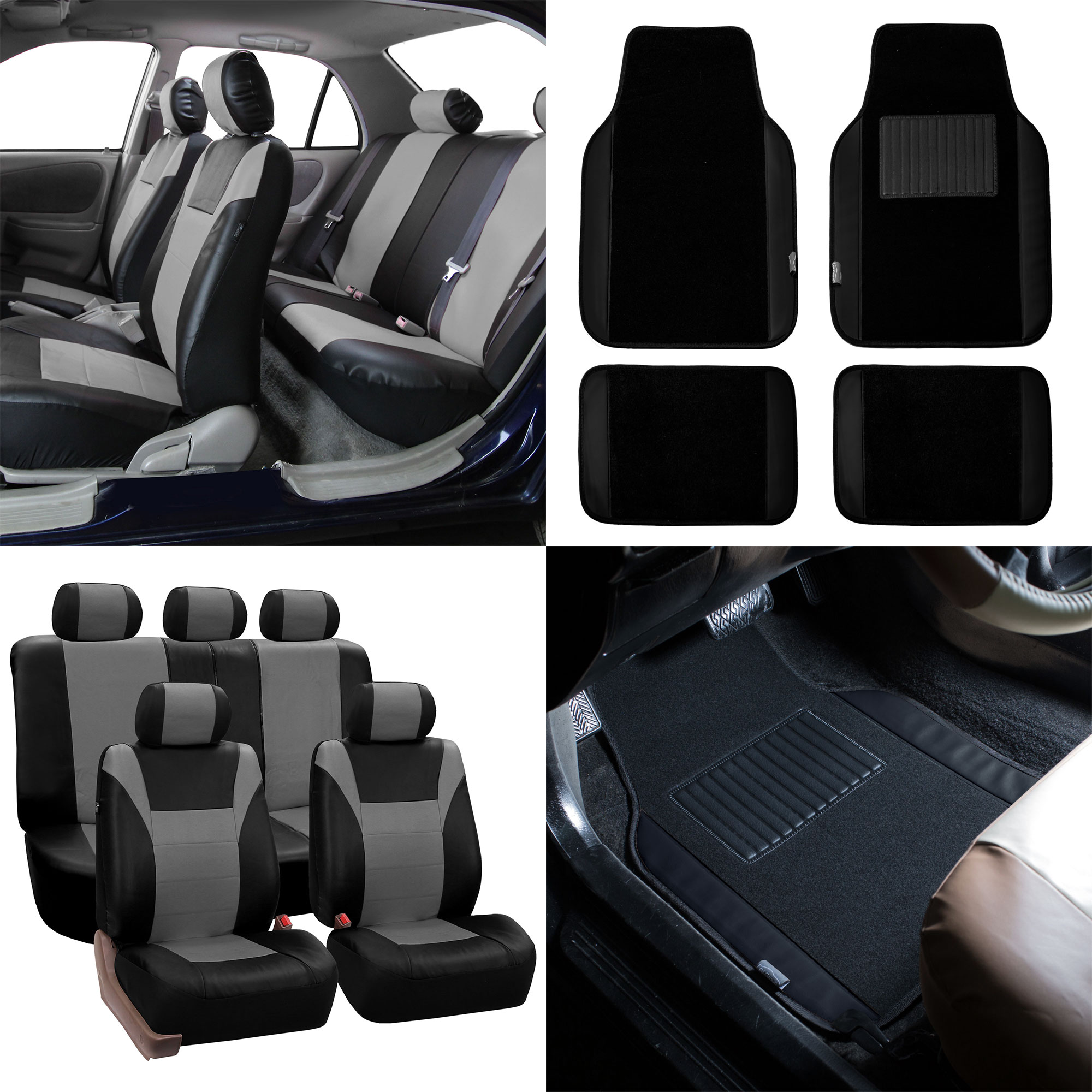 FH Group Racing Faux Leather Airbag Ready Split Bench Car Seat Covers