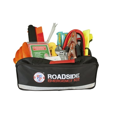 Roadside Assistance Auto Emergency Kit for Car - Fully Stocked (65 Pieces) Jumper Cables, Self-Powered LED Flashlight, First Aid Kit, Adjustable Wrench, 3-Ton Tow Rope, Gloves & More for Your