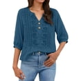 thumbnail image 4 of Babysbule Women's Cotton Embroidered Notch V-Neck Elbow Length Sleeve Casual Boho Top for Daily and Weekend Wear, 4 of 6