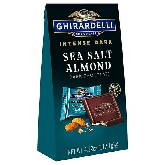 1x GHIRARDELLI Intense Dark Chocolate Squares, Sea Salt Almond, 4.12 Oz Bag