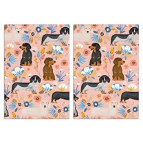 2 Pcs Funny Kitchen Towels,Dachshund and Flower Microfiber Dish Towels,Kitchen Tea Towels,Kitchen Towel Set (18" X 26")