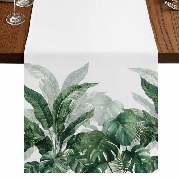 Table Runners 72 Inches Long Dress Scarves, Palm Leaves Tropical Farmhouse Kitchen/Dining Table Runner, Coffee Tablerunners, Green Botanical Summer 13x72 Inch