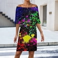 thumbnail image 2 of Wet Paint Retro Color Splash Women's Off The Shoulder Ruffles Summer Wedding Guest Loose Casual Party Beach Dress, 2 of 9