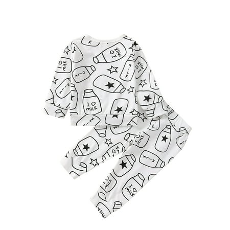 

Qiylii Baby Cartoon Milk Bottle Pattern Clothes Set Long Sleeve Tops+Long Pants