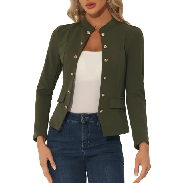 INSPIRE CHIC Vestons Ouverts pour Femmes, Manches Longues Décontractées, Boutons, Veston de Bureau, S Vert Armée