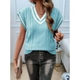 thumbnail image 4 of Oversized Sweater Vest for Women V Neck Cap Sleeve Cable Knit Vest Loose Striped Pullover Tank Tops Blue S, 4 of 8