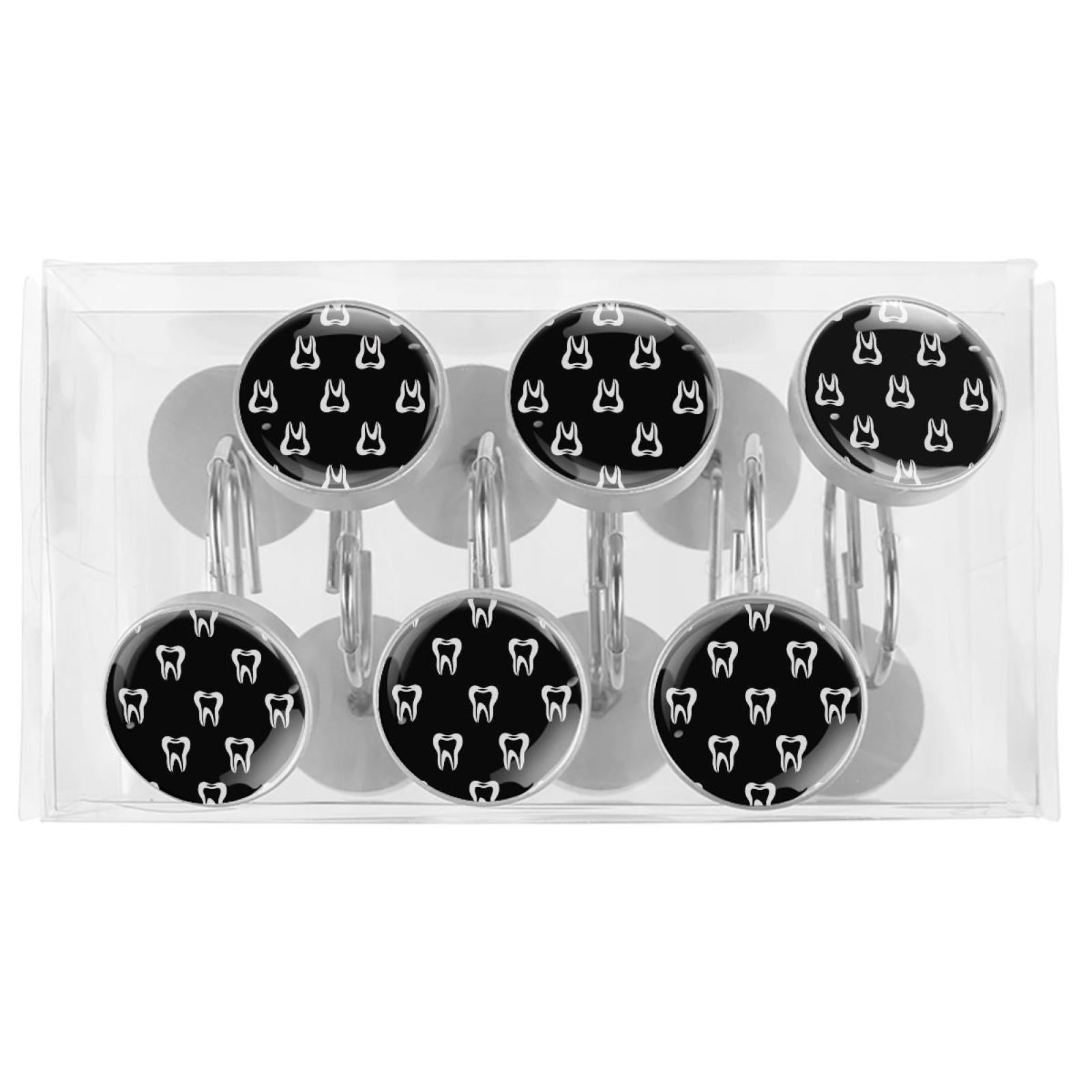 12pcs Decorative Shower Curtain Hooks, Rust Resistant Shower Rings for Bathroom Living Room,Rustproof Stainless Steel Rings for Shower Curtain and Liner Rods,Teeth Black