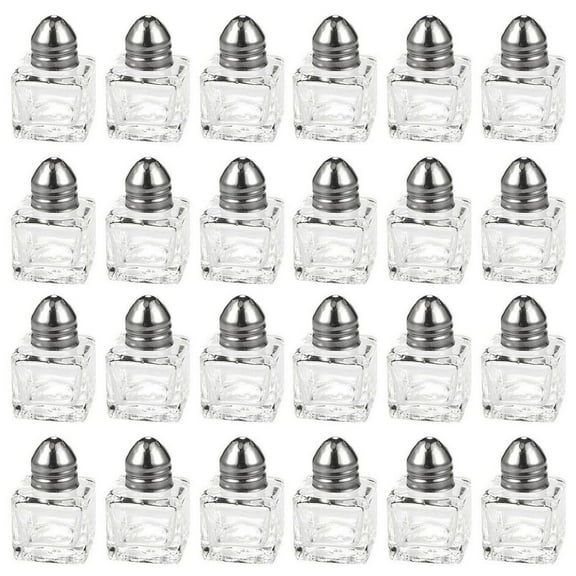 Juvale Set of 24 Mini Salt and Pepper Shakers (Glass and Stainless Steel, 0.5 oz)